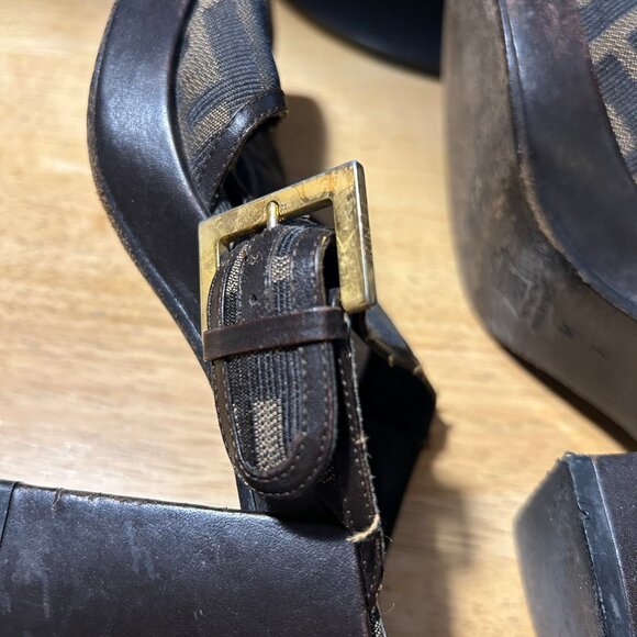 Authentic Fendi F Zucca Logo Graphic Brown Open Toe Chunky Block Heel Sandal 7 - Picture 10 of 16